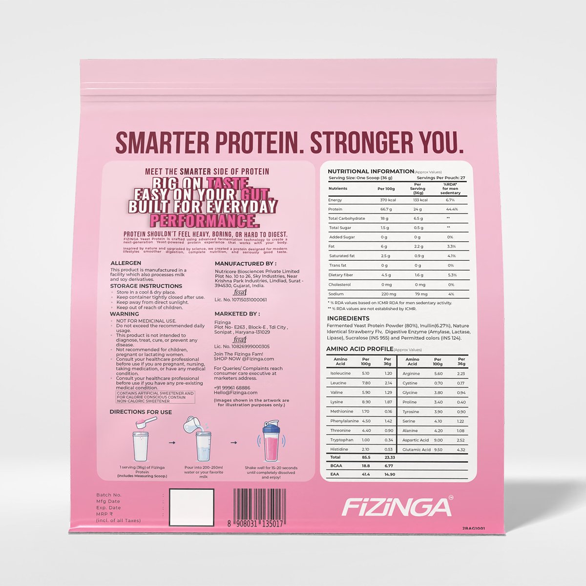Fizinga Smart Protein - Strawberry - Fermented Yeast Protein image 4