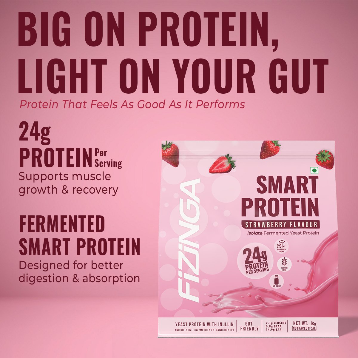 Fizinga Smart Protein - Strawberry - Fermented Yeast Protein image 1