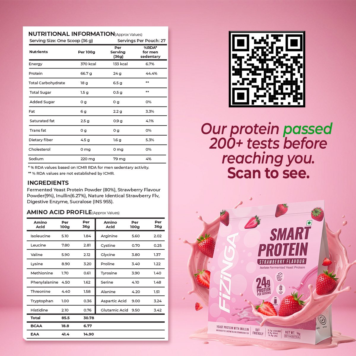 Fizinga Smart Protein - Strawberry - Fermented Yeast Protein image 5