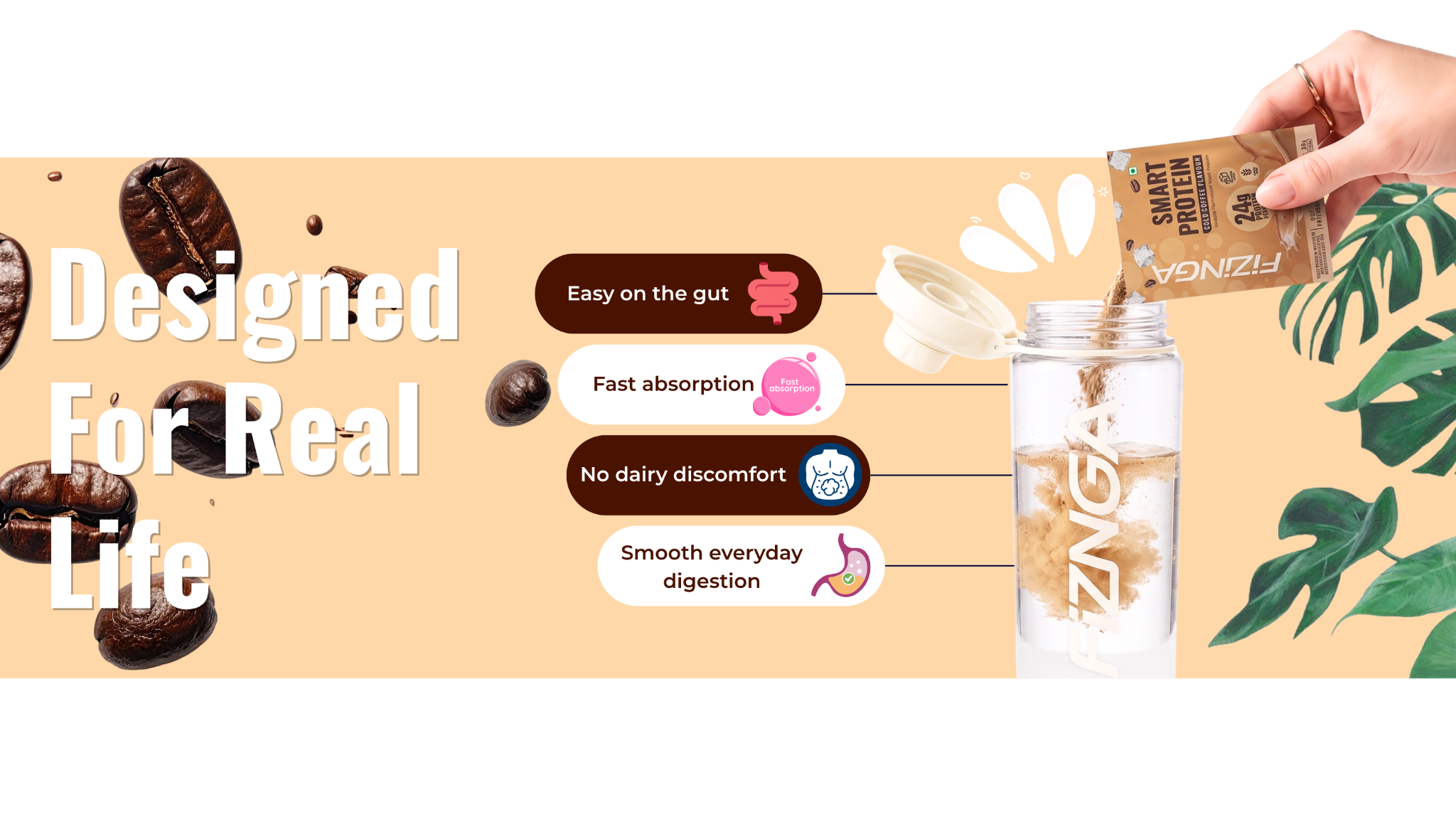 Fizinga Cold Coffee protein sachet designed for real life