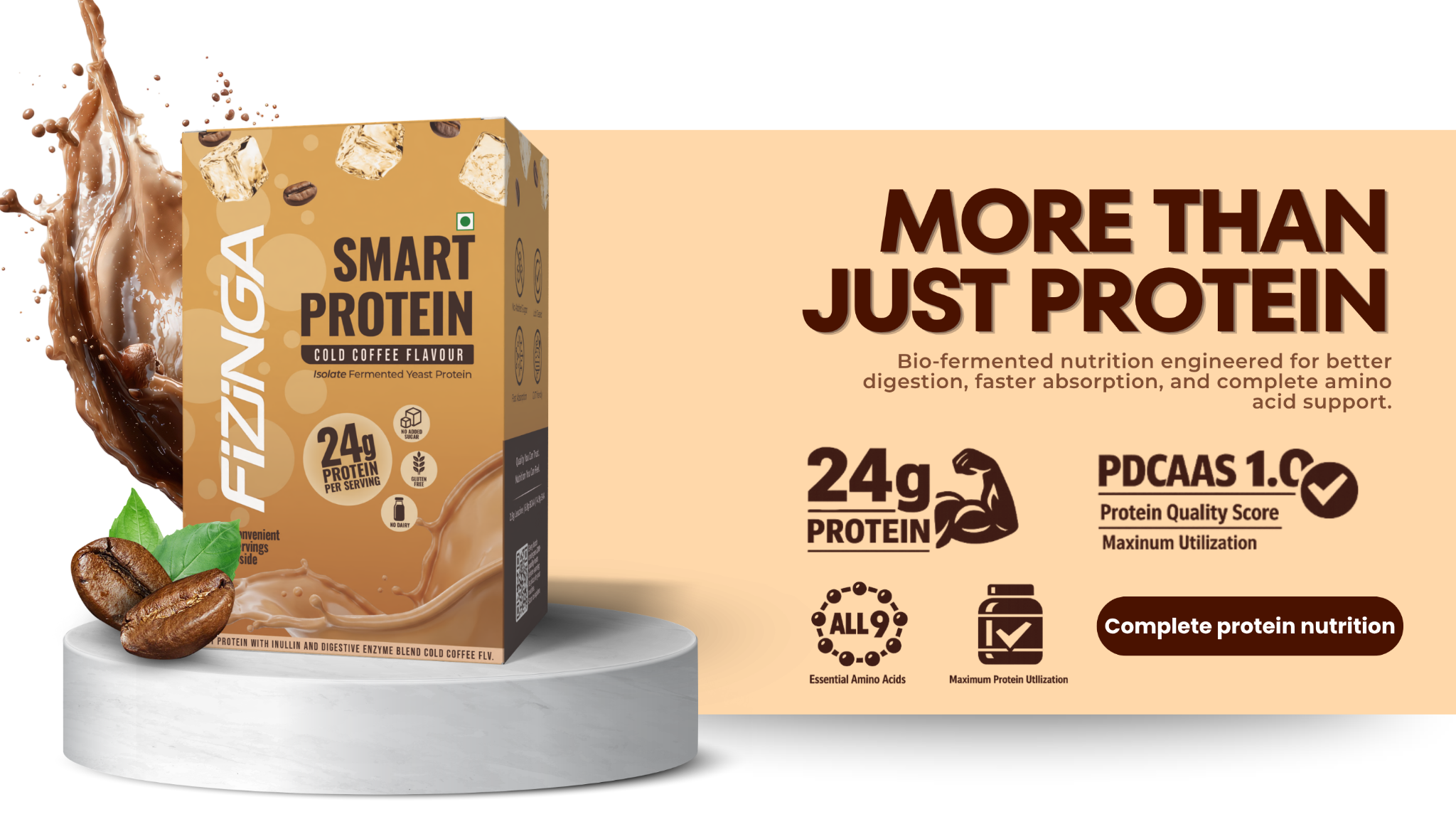 Fizinga Cold Coffee 8-sachet pack with 24 g protein per serving