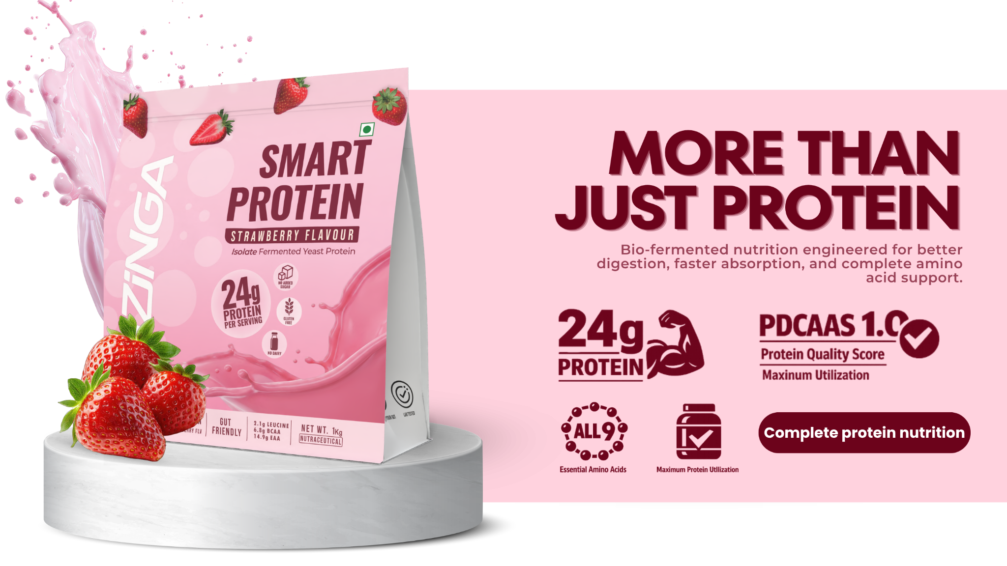 Fizinga Strawberry complete fermented yeast protein nutrition with 24 g protein