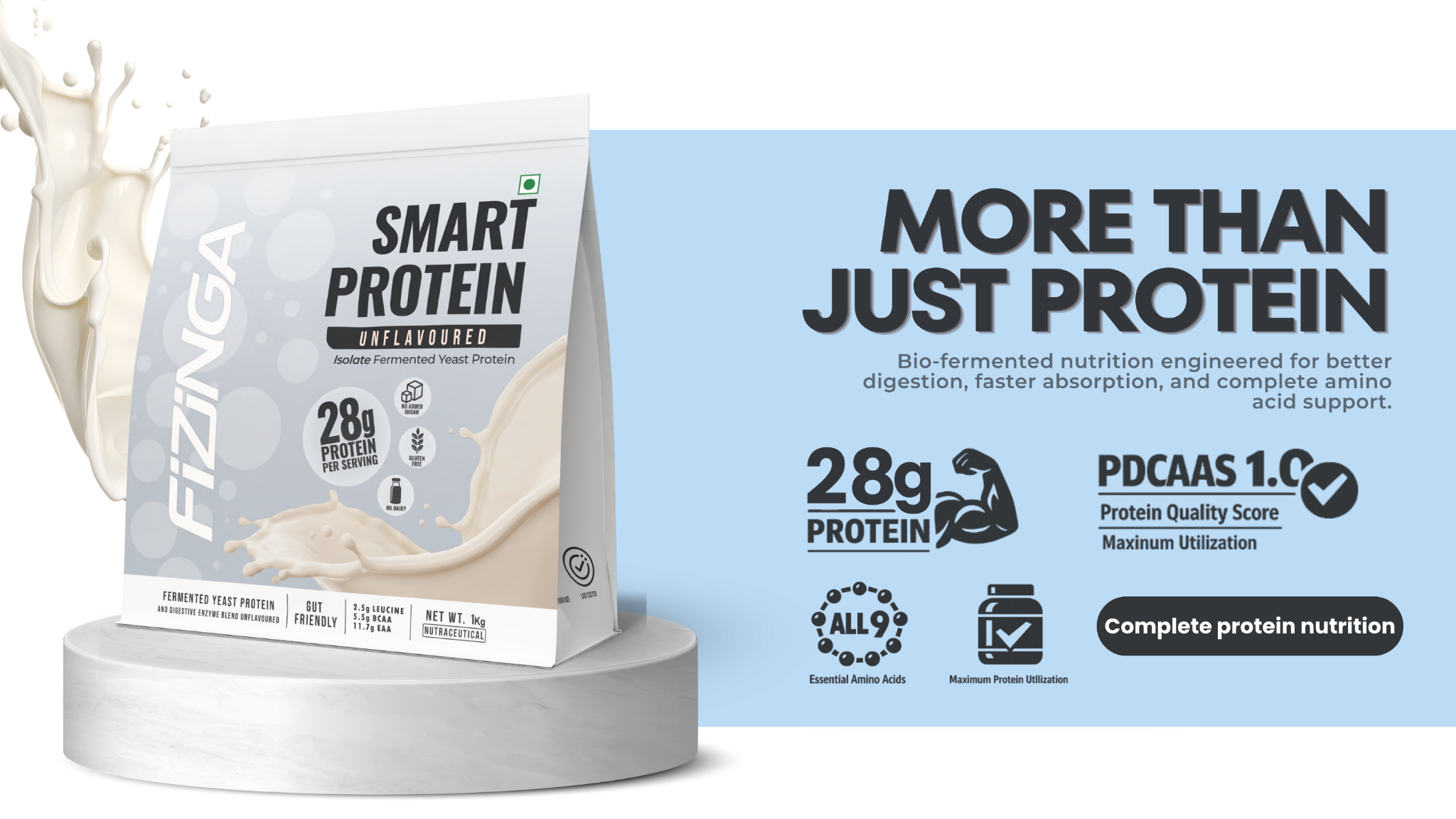 Fizinga Unflavoured complete fermented yeast protein nutrition with 28 g protein
